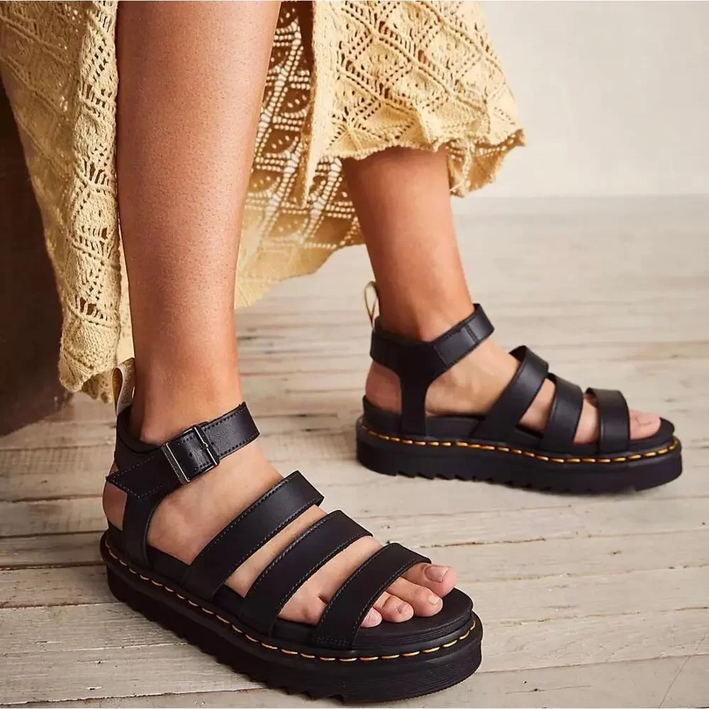 Dr. Martens Vegan Blaire Platform Sandals Black Strappy Women's Size 5 US / 3 UK